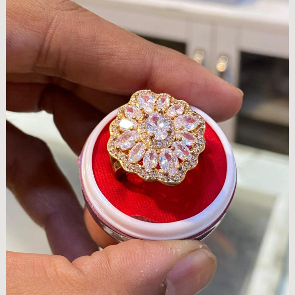 Hira Collections Gold Plated American Diamond Ring