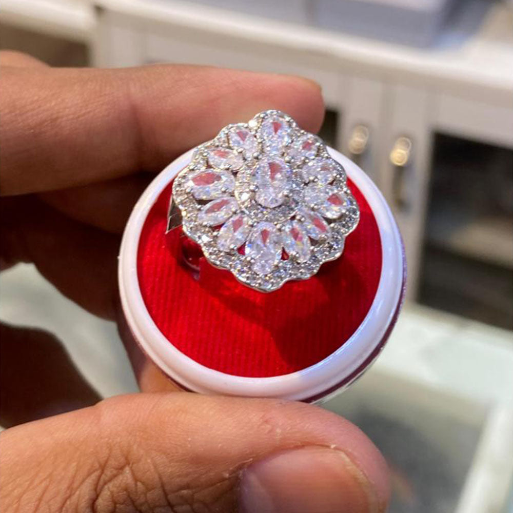 Hira Collections Silver Plated American Diamond Ring