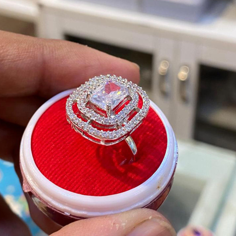 Hira Collections Silver Plated American Diamond Ring