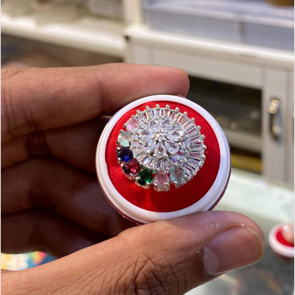 Hira Collections Silver Plated American Diamond Ring