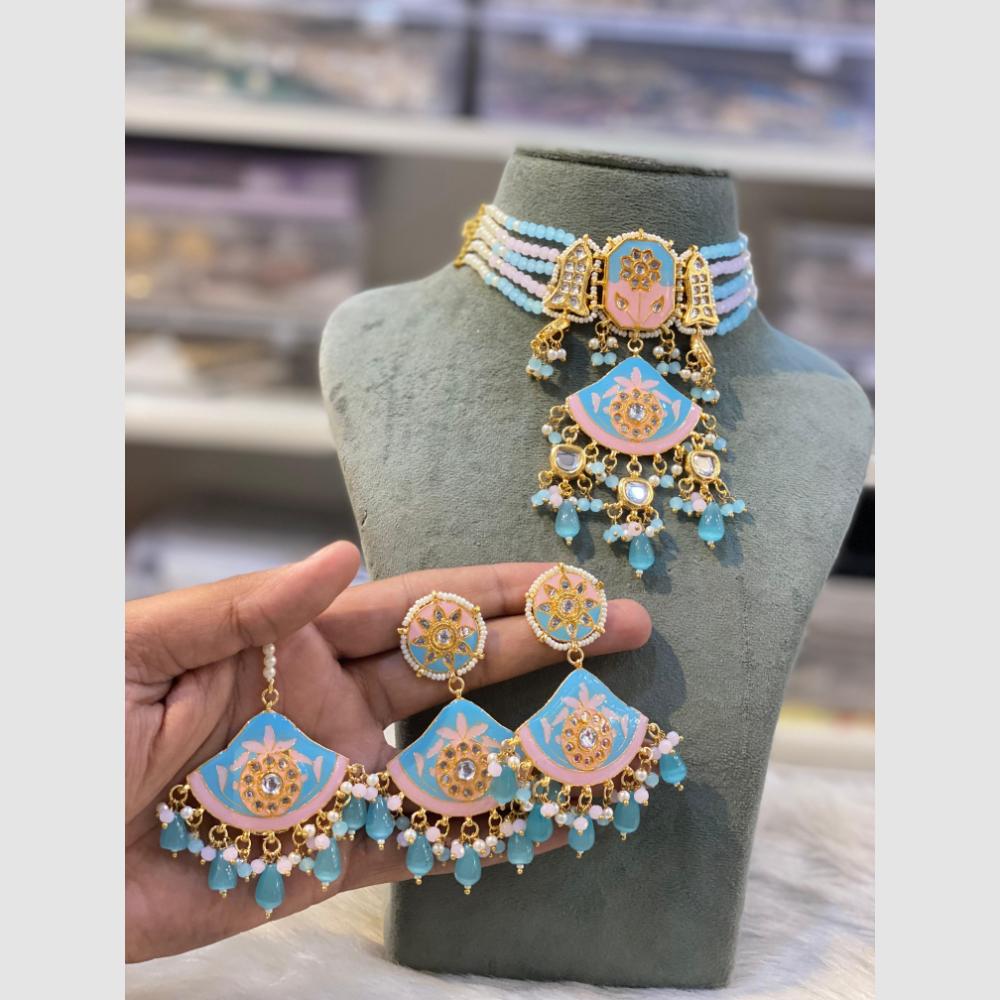 Hira Collections Kundan And Beads Meenakari Choker Necklace Set