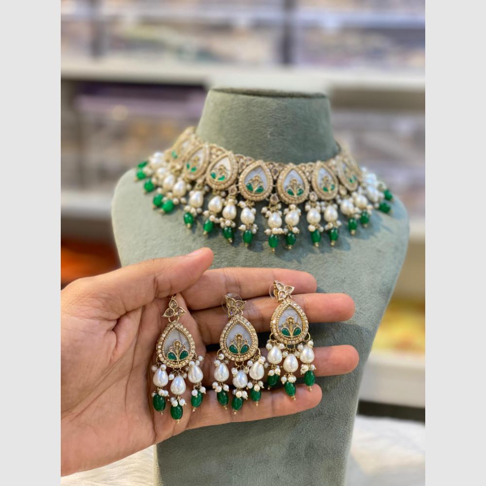 Hira Collections Crystal And Pearls Beads Necklace Set