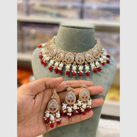 Hira Collections Crystal And Pearls Beads Necklace Set