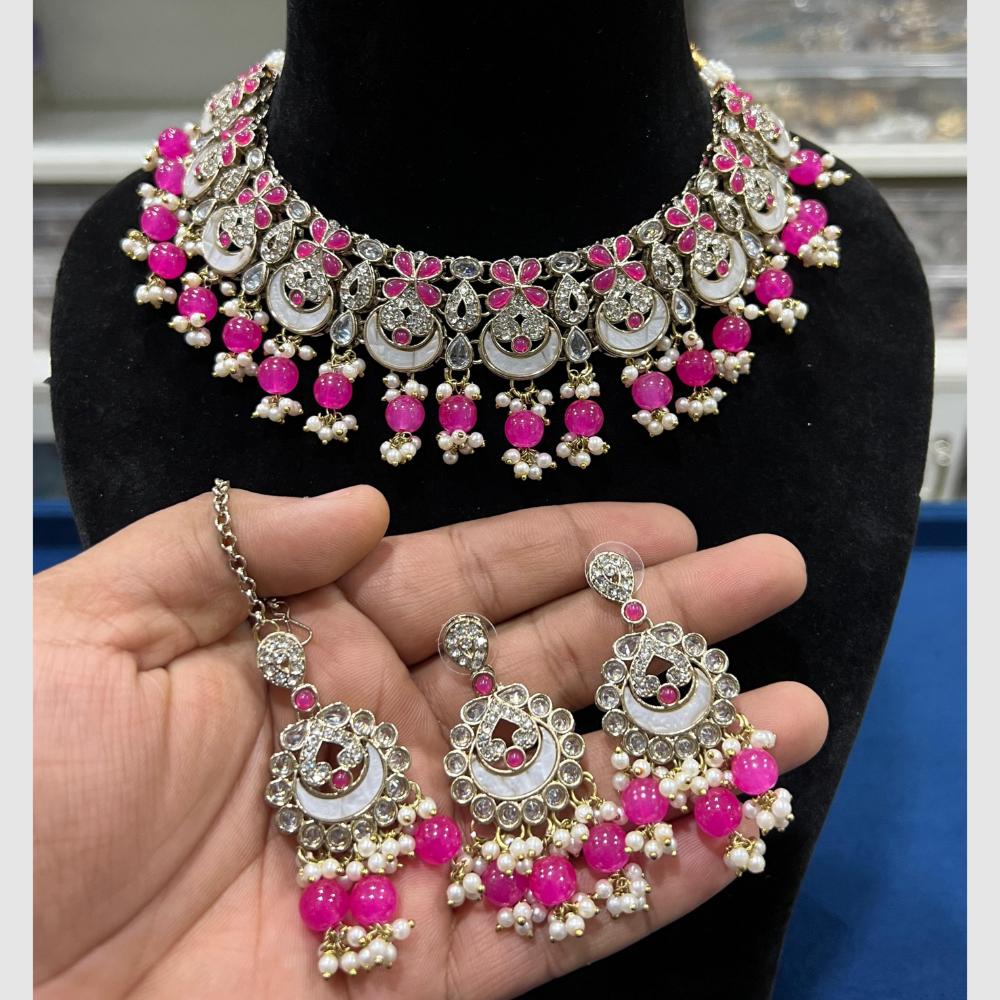 Hira Collections Crystal And Pearls Beads Necklace Set