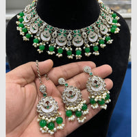 Hira Collections Crystal And Pearls Beads Necklace Set