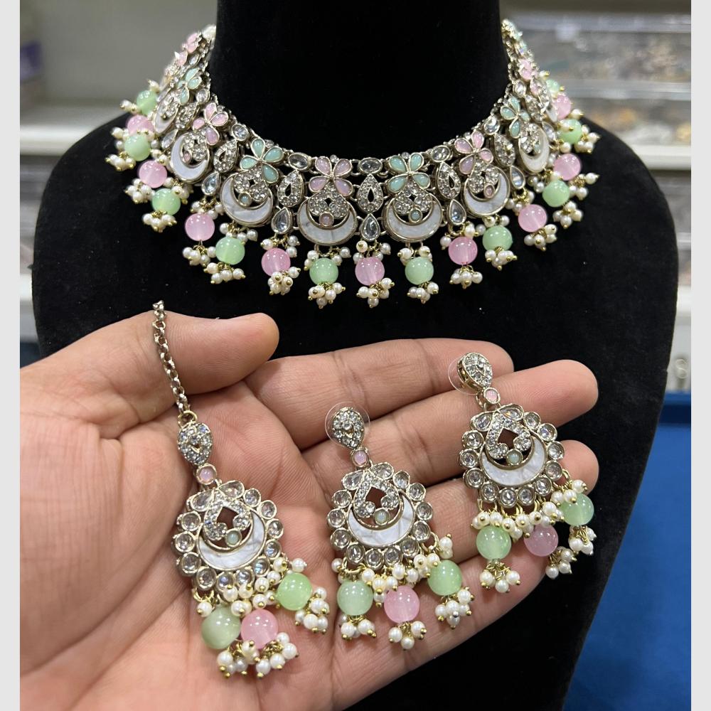 Hira Collections Crystal And Pearls Beads Necklace Set