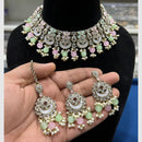 Hira Collections Crystal And Pearls Beads Necklace Set