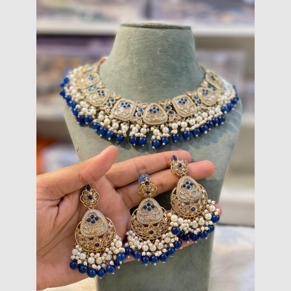 Hira Collections Crystal And Pearls Beads Necklace Set