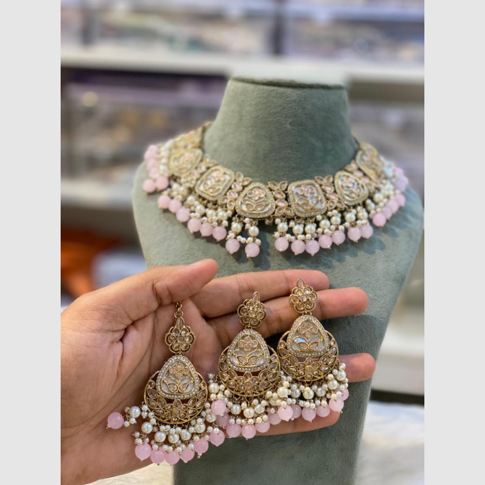 Hira Collections Crystal And Pearls Beads Necklace Set