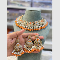 Hira Collections Crystal And Pearls Beads Necklace Set