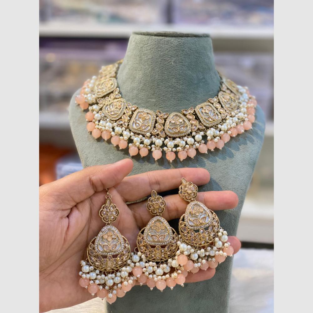 Hira Collections Crystal And Pearls Beads Necklace Set