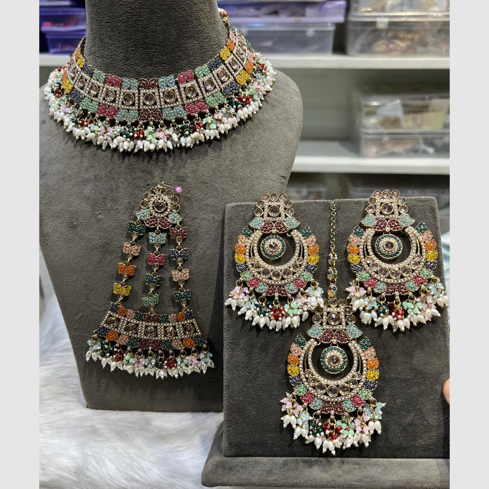 Hira Collections Crystal And Pearls Beads Choker Necklace Set