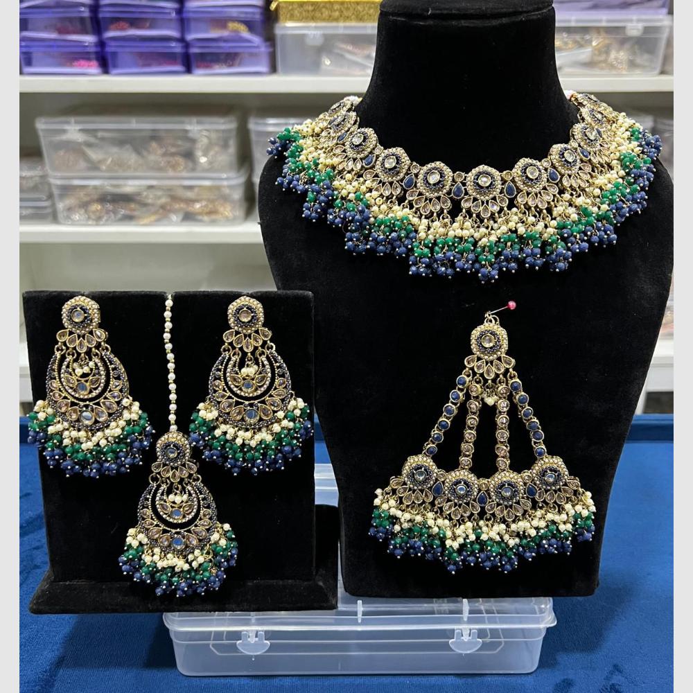 Hira Collections Crystal And Pearls Beads Choker Necklace Set