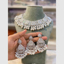 Hira Collections Rhodium Crystal And Pearls Beads Choker Necklace Set 