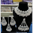 Hira Collections Rhodium Crystal And Pearls Beads Choker Necklace Set 