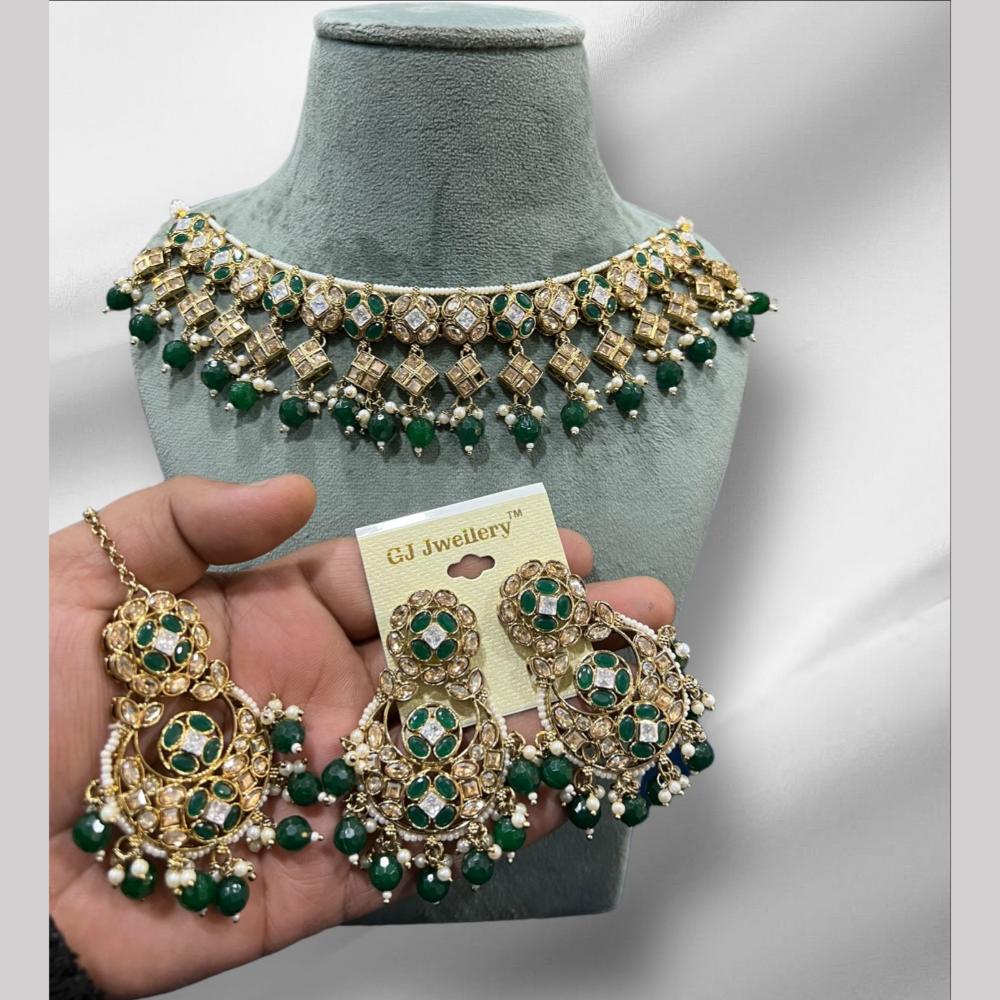 Hira Collections Crystal And Pearls Beads Necklace Set