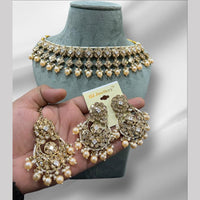Hira Collections Crystal And Pearls Beads Necklace Set