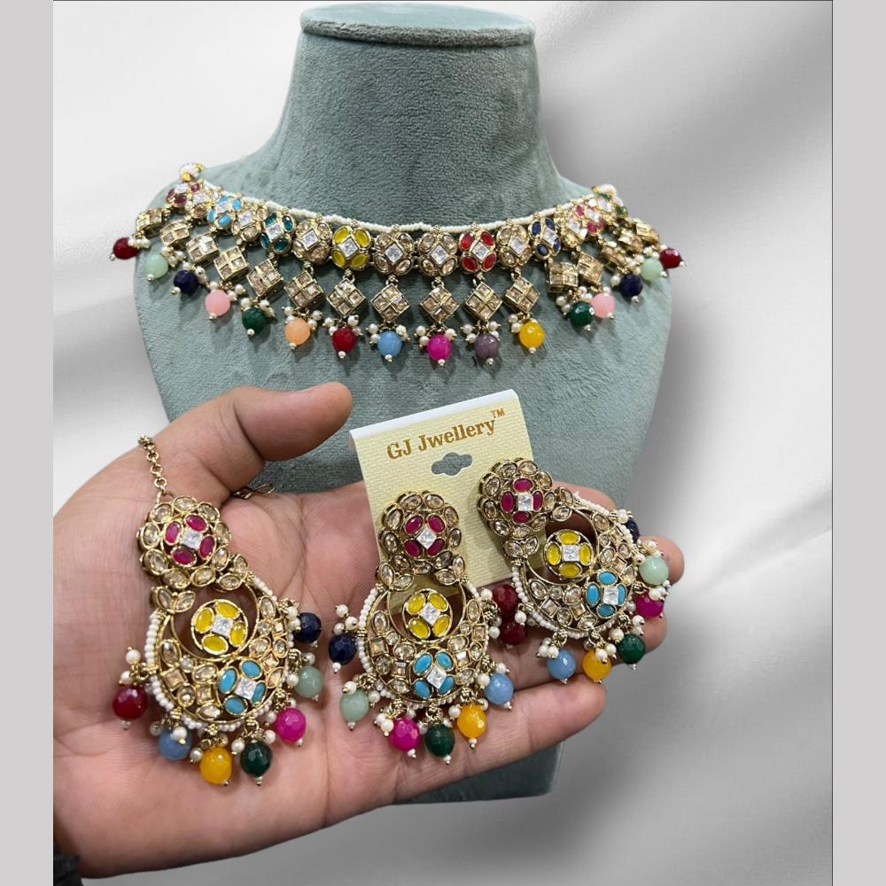 Hira Collections Crystal And Pearls Beads Necklace Set