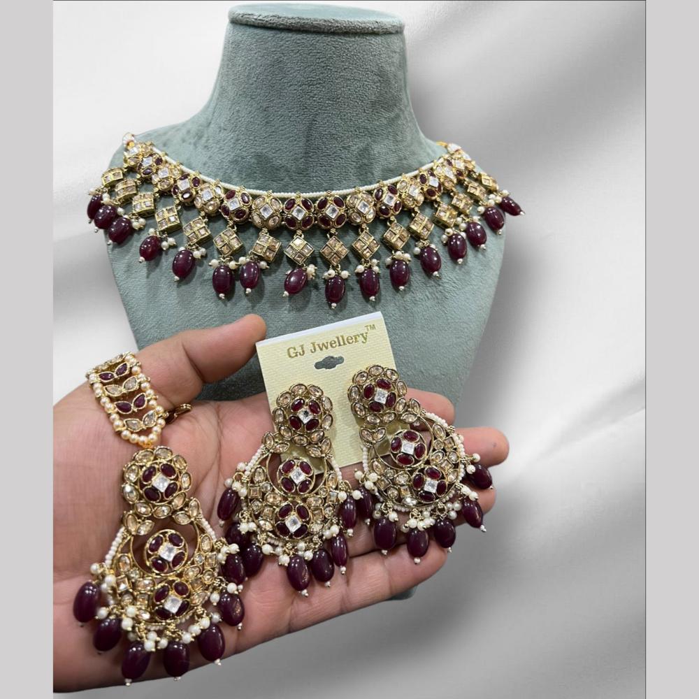 Hira Collections Crystal And Pearls Beads Necklace Set