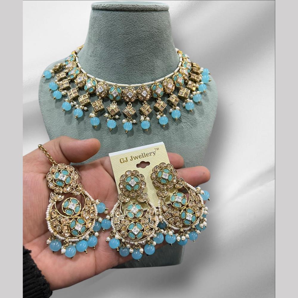 Hira Collections Crystal And Pearls Beads Necklace Set