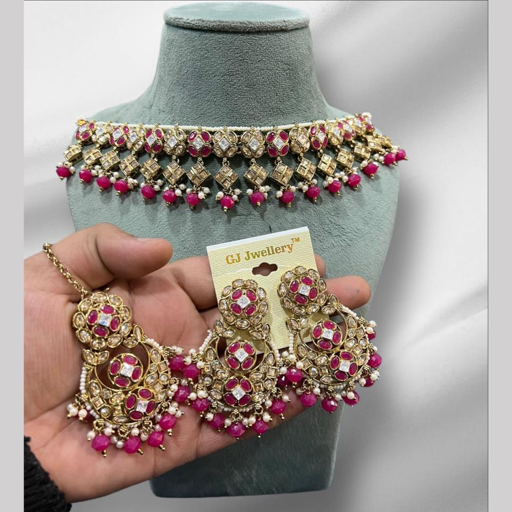 Hira Collections Crystal And Pearls Beads Necklace Set