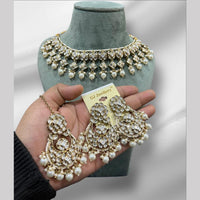 Hira Collections Crystal And Pearls Beads Necklace Set