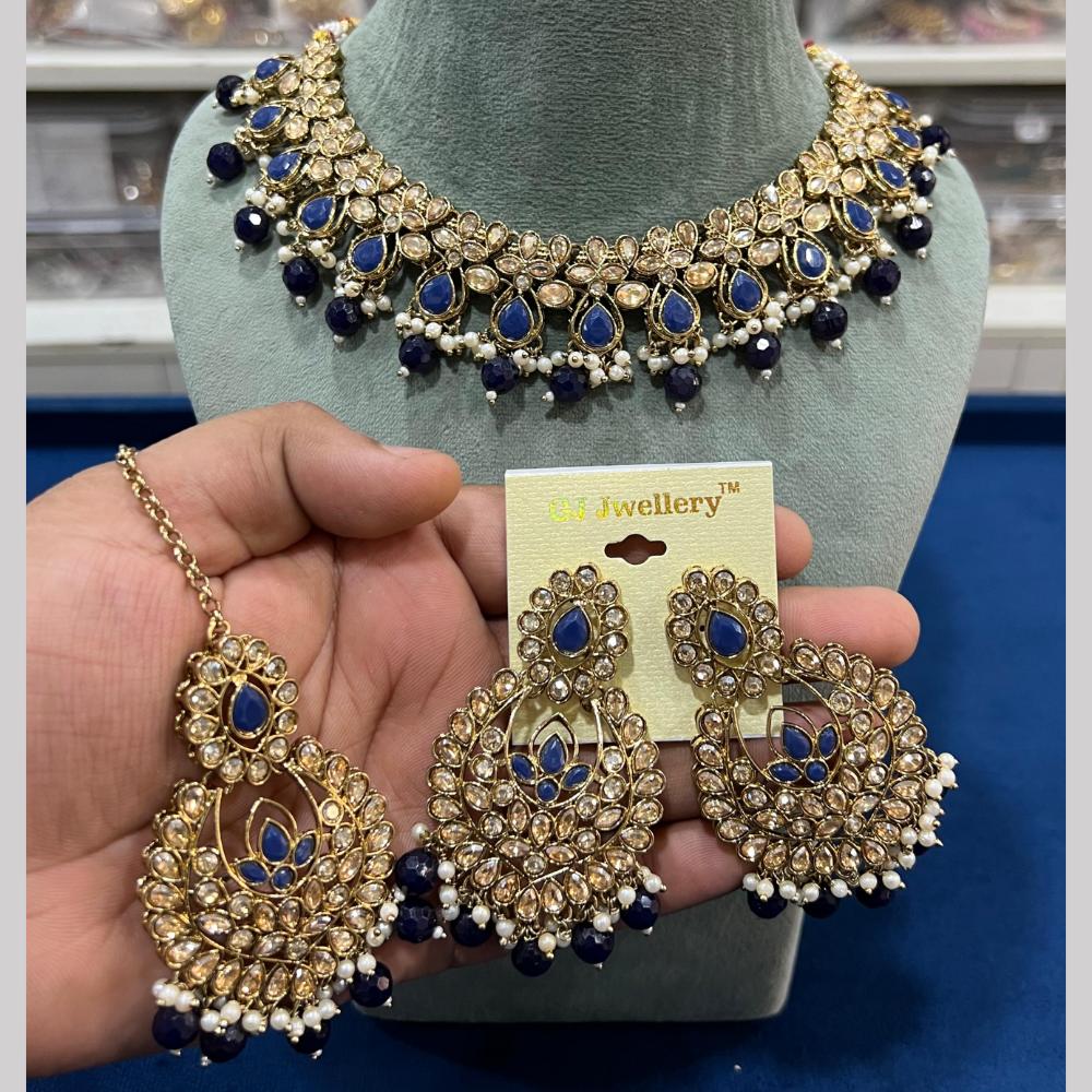 Hira Collections Crystal And Pearls Beads Necklace Set