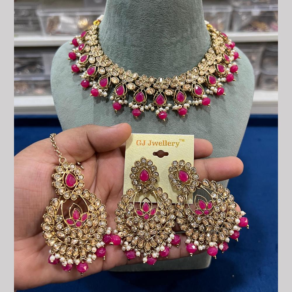Hira Collections Crystal And Pearls Beads Necklace Set