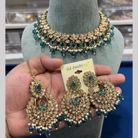 Hira Collections Crystal And Pearls Beads Necklace Set