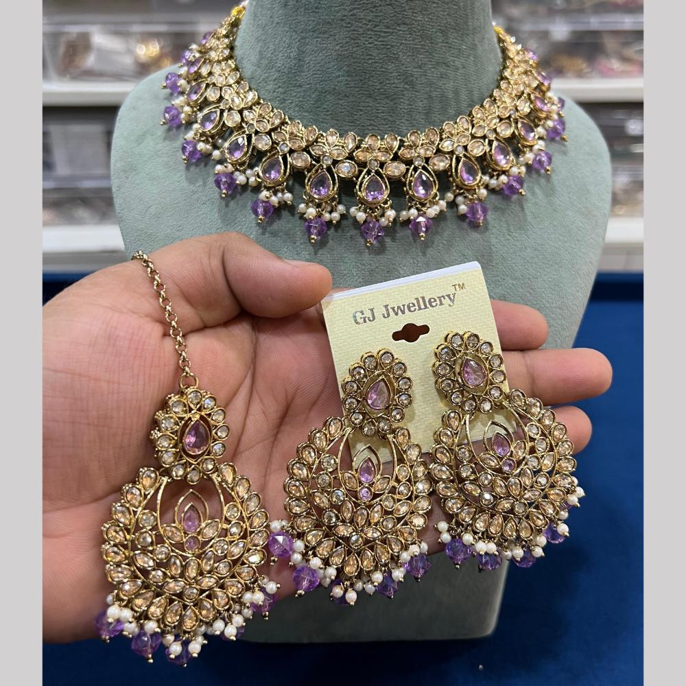 Hira Collections Crystal And Pearls Beads Necklace Set