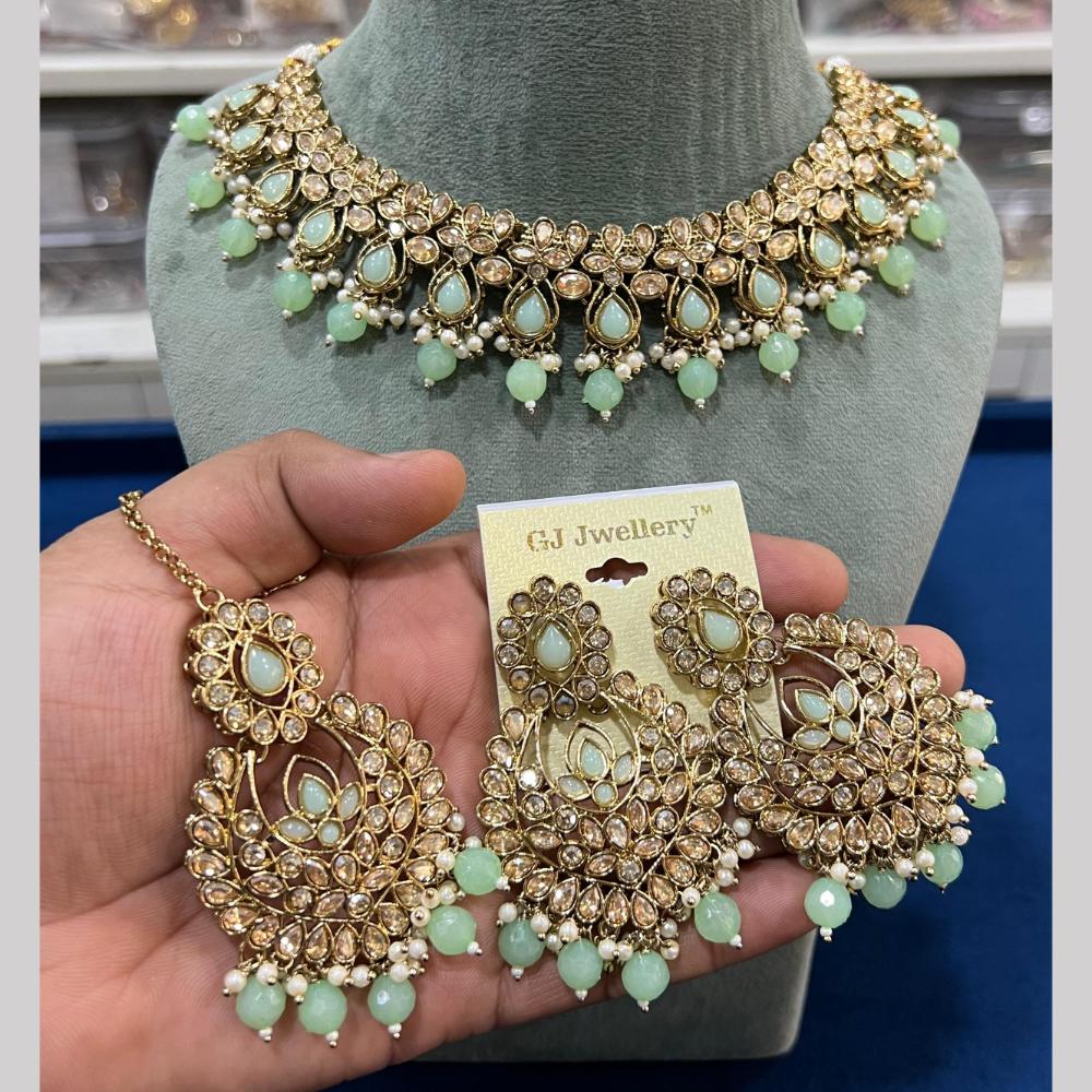 Hira Collections Crystal And Pearls Beads Necklace Set