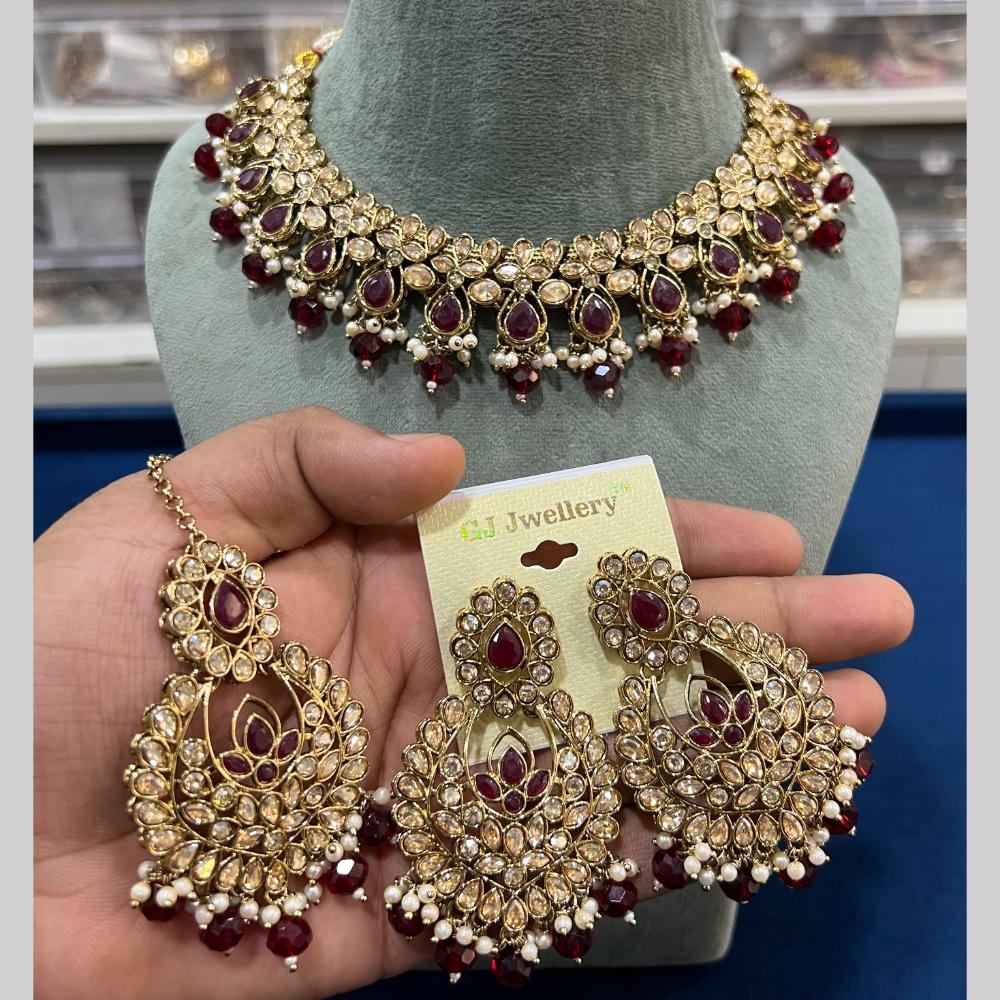 Hira Collections Crystal And Pearls Beads Necklace Set