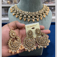 Hira Collections Crystal And Pearls Beads Necklace Set