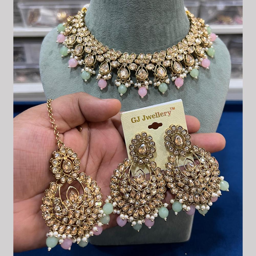 Hira Collections Crystal And Pearls Beads Necklace Set