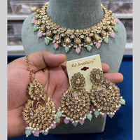 Hira Collections Crystal And Pearls Beads Necklace Set