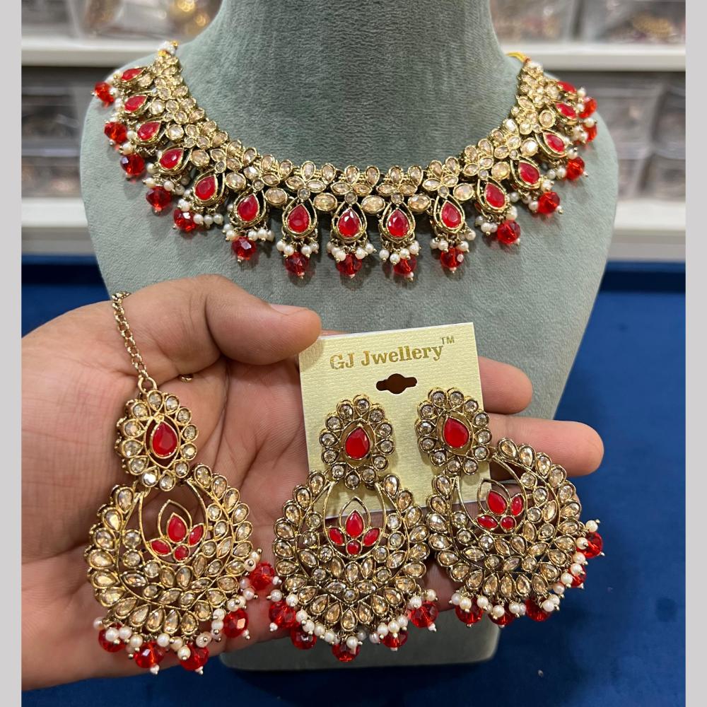 Hira Collections Crystal And Pearls Beads Necklace Set