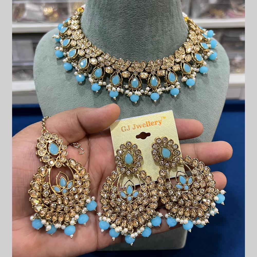 Hira Collections Crystal And Pearls Beads Necklace Set