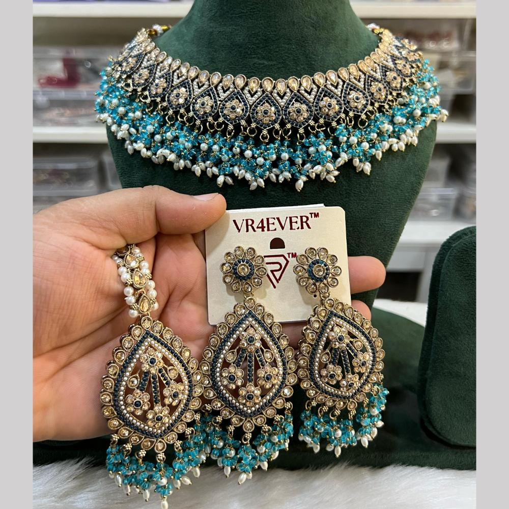Hira Collections Crystal And Pearls Beads Necklace Set