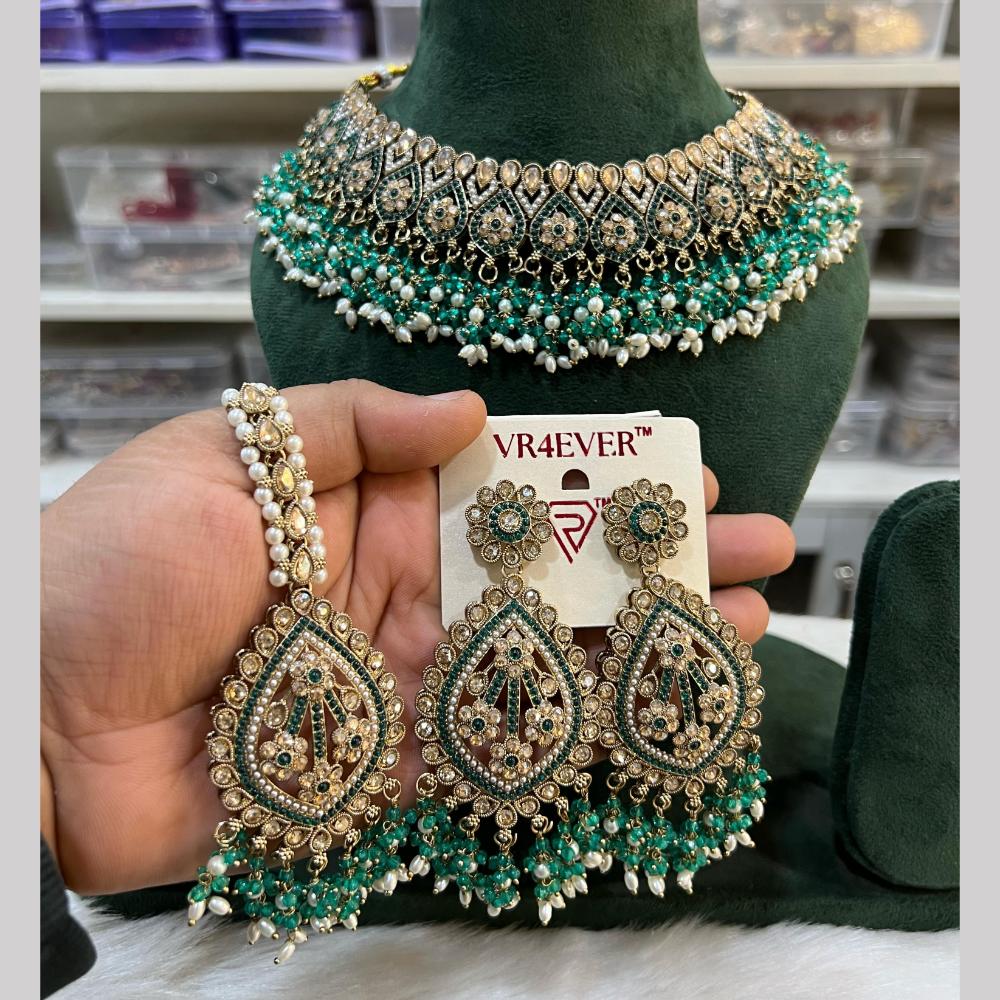 Hira Collections Crystal And Pearls Beads Necklace Set