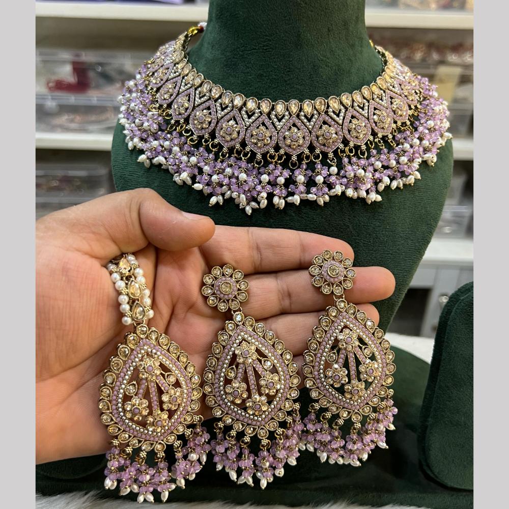 Hira Collections Crystal And Pearls Beads Necklace Set