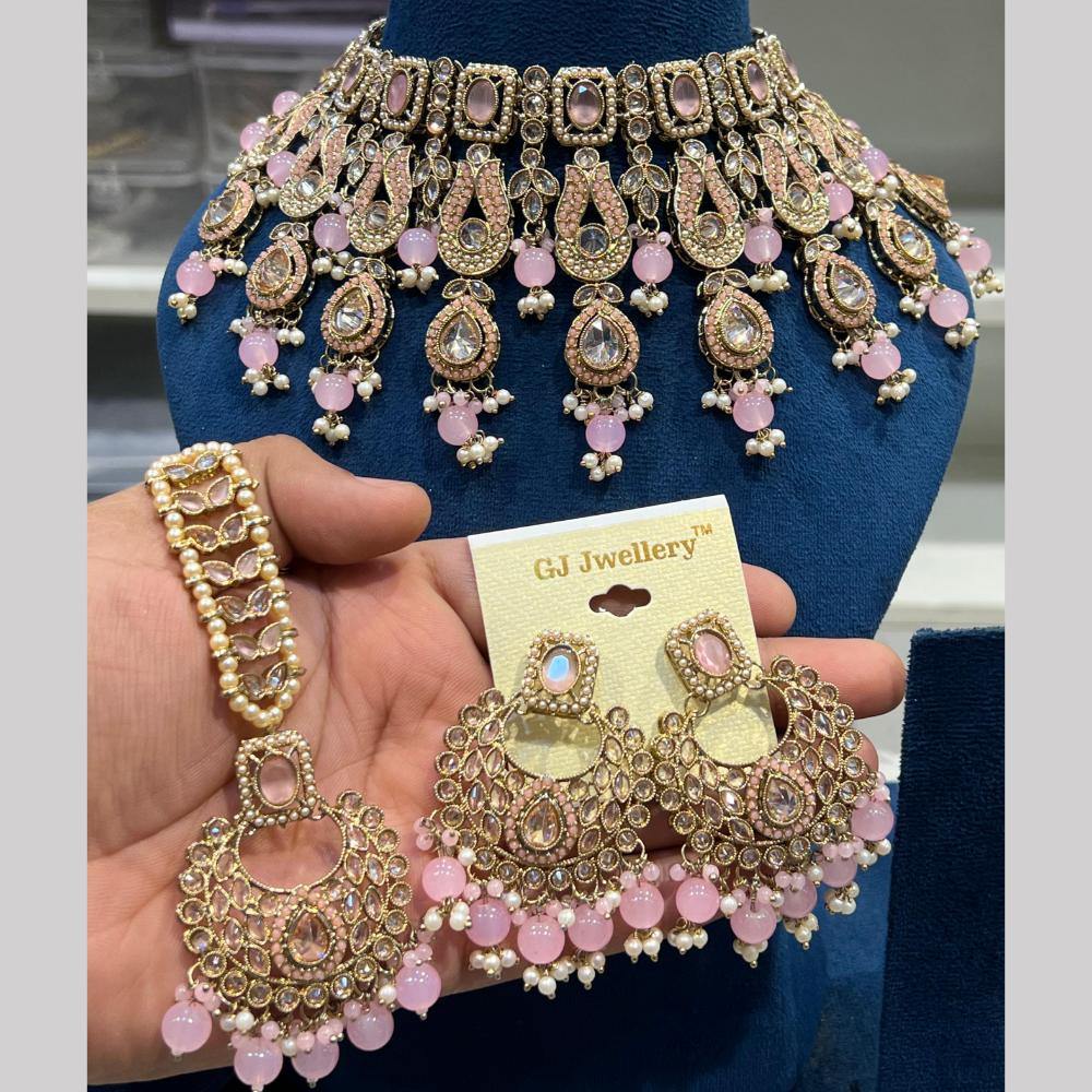 Hira Collections Crystal And Pearls Beads Necklace Set