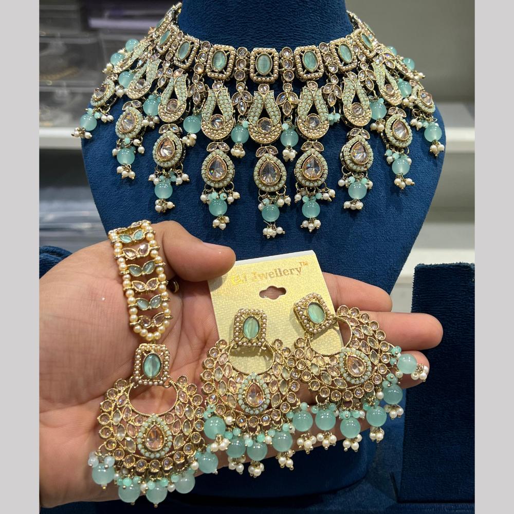 Hira Collections Crystal And Pearls Beads Necklace Set