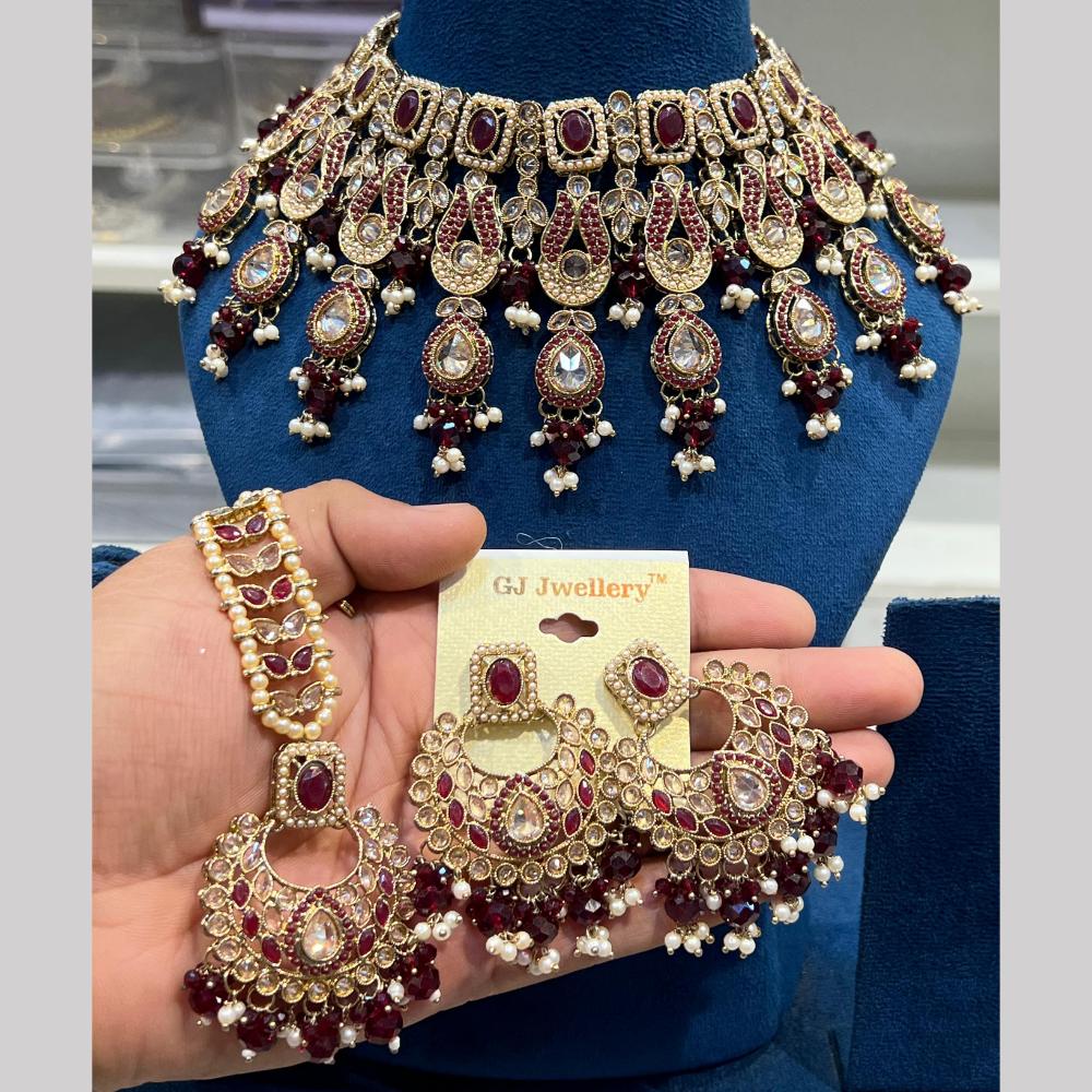 Hira Collections Crystal And Pearls Beads Necklace Set