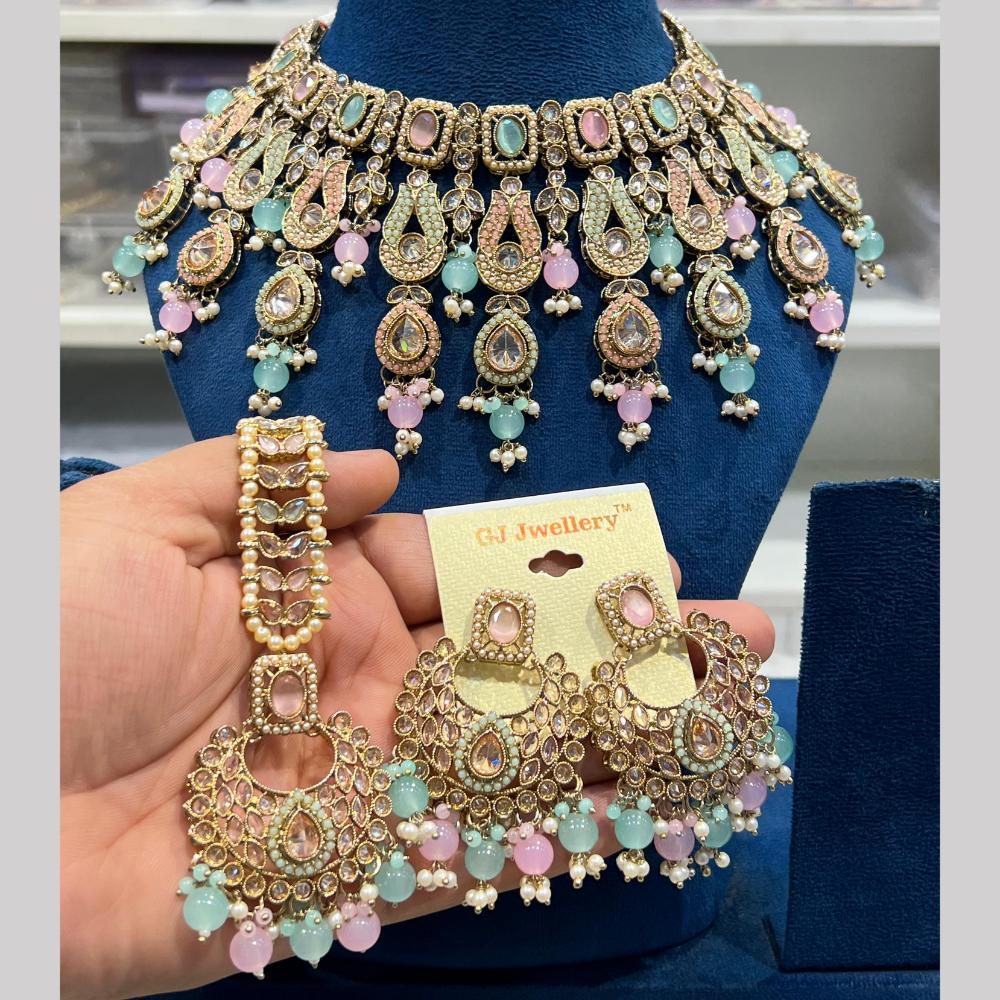 Hira Collections Crystal And Pearls Beads Necklace Set