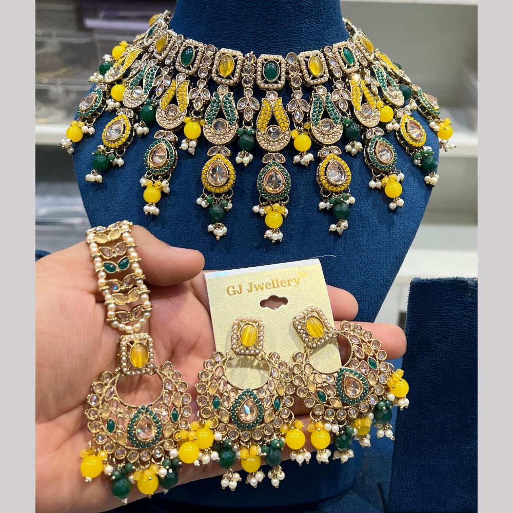 Hira Collections Crystal And Pearls Beads Necklace Set