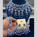 Hira Collections Rhodium Crystal And Pearls Beads Choker Necklace Set