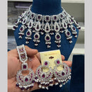 Hira Collections Rhodium Crystal And Pearls Beads Choker Necklace Set