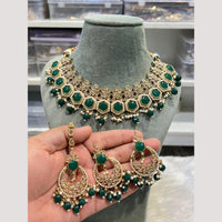 Hira Collections Elegant Crystal Stones And Pearls  Necklace Set
