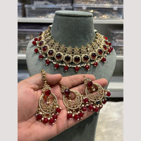 Hira Collections Elegant Crystal Stones And Pearls  Necklace Set