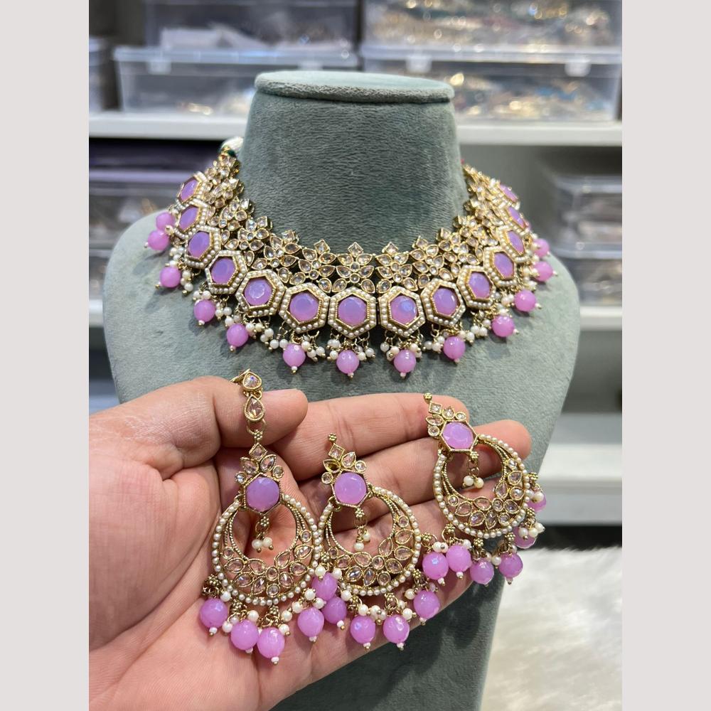Hira Collections Elegant Crystal Stones And Pearls  Necklace Set